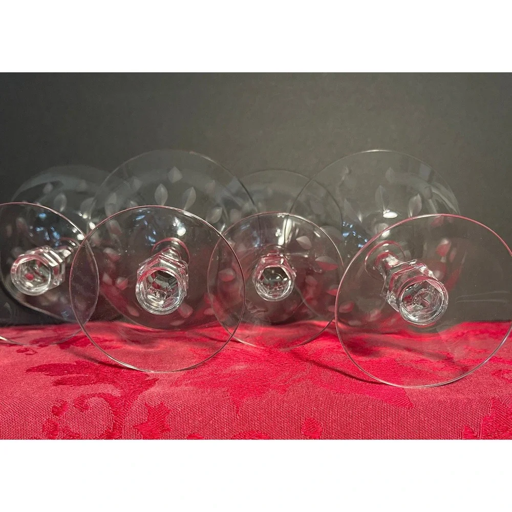 Vintage Tiffin-Franciscan Etched Crystal Coupe Glasses Set of 4 Faceted Stem MCM